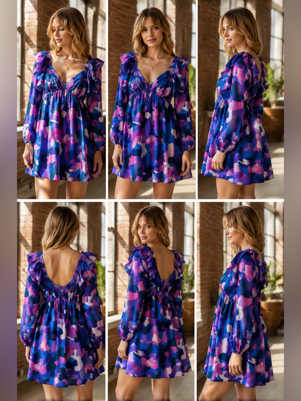 Peach Love California Vibrant Camo Long Sleeve Dress - Picture 2 of 5